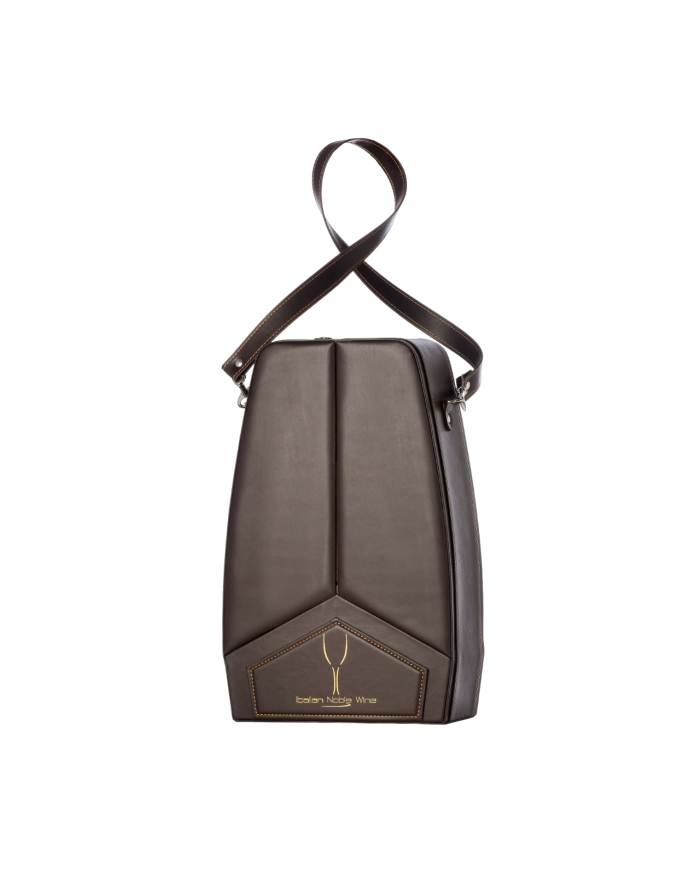 COFANETTO LUXURY IN PELLE MARRONE CON TRACOLLA PER 2 BOTTIGLIE DA ML. 750