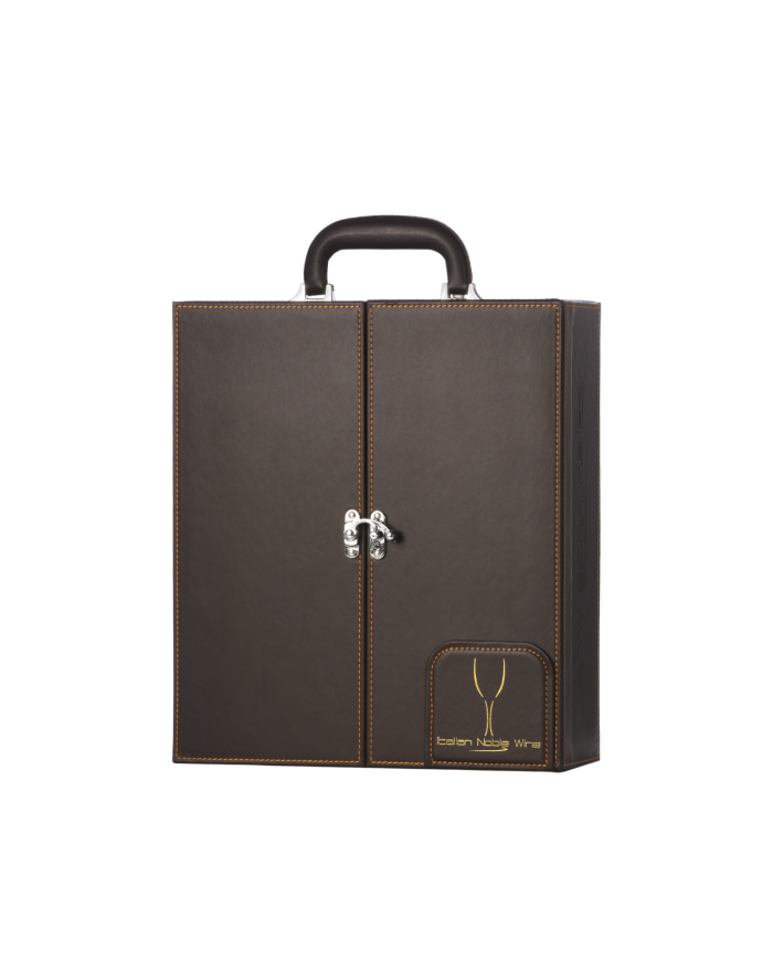 COFANETTO LUXURY IN PELLE MARRONE A VALIGETTA PER 3 BOTTIGLIE DA ML. 750