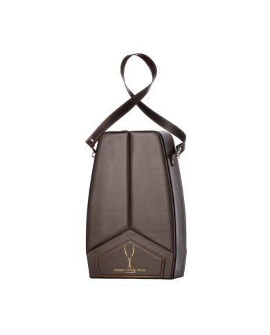 COFANETTO LUXURY IN PELLE MARRONE CON TRACOLLA PER 2 BOTTIGLIE DA ML. 750