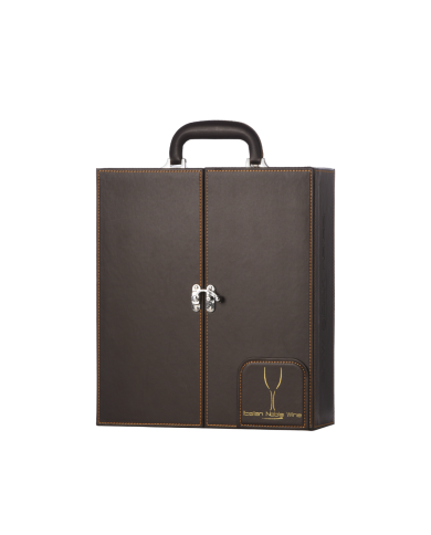 COFANETTO LUXURY IN PELLE MARRONE A VALIGETTA PER 3 BOTTIGLIE DA ML. 750